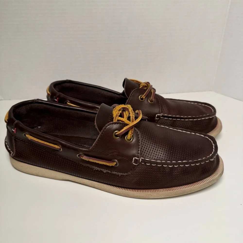 Tommy Hilfiger Bowman Apache Classic Boat Shoes Dark Brown Leather Mens Size 10